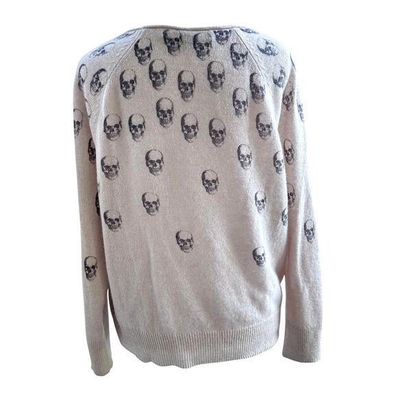 Skull Cashmere Sweater Small Pink Beige Skull Graphic 100% Cashmere Pullover - Picture 7 of 9